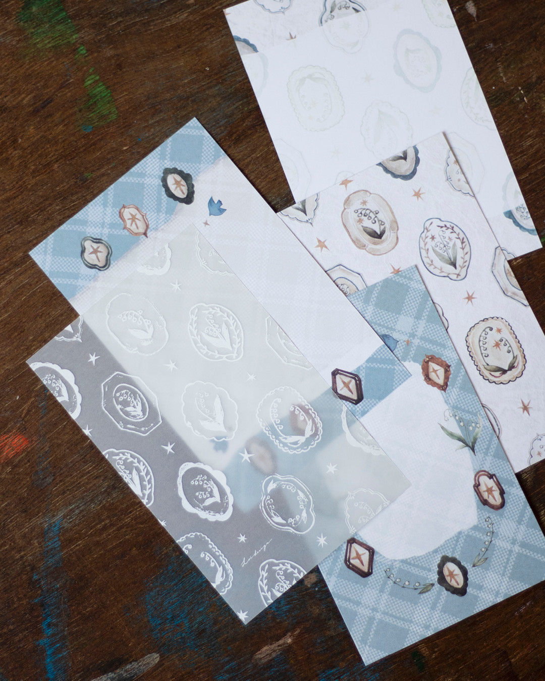 Loidesign Mini 6 Size Floral Tray Memo Paper Set - Lily of the Valley Collection, Tracing Paper + Double-sided Writing Paper