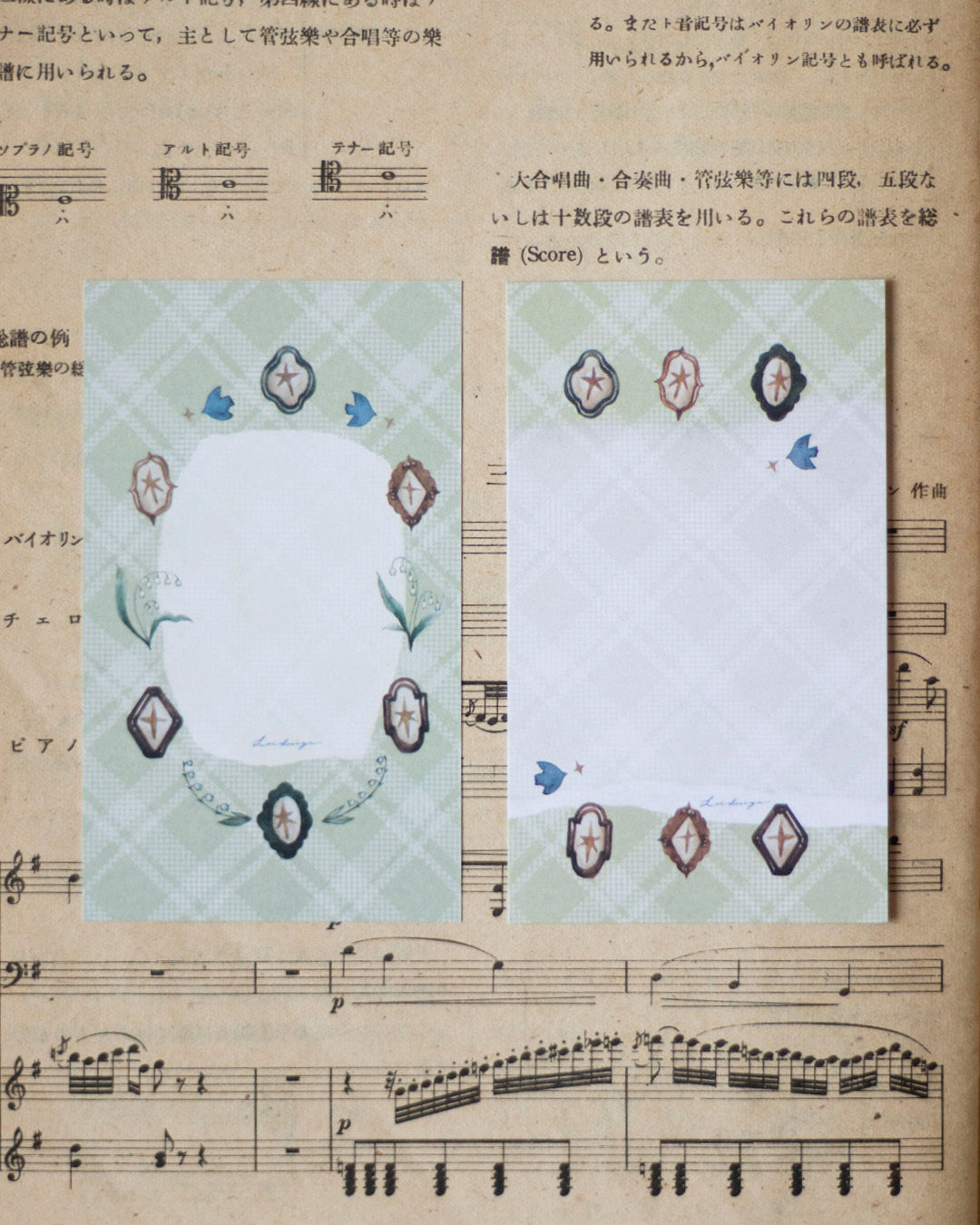 Loidesign Mini 5 Size Floral Tray Memo Paper Set - Lily of the Valley Collection, Tracing Paper + Double-sided Writing Paper