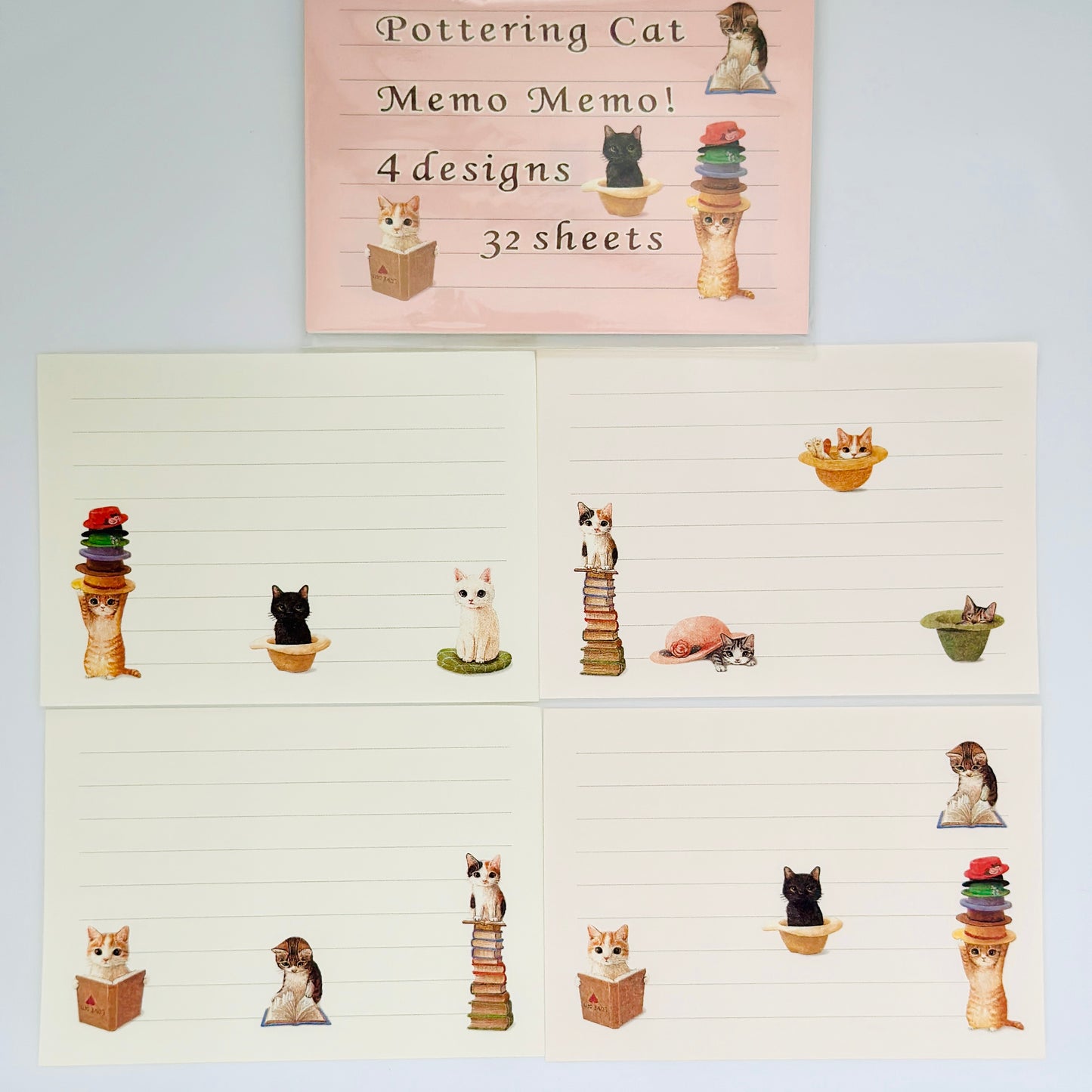 Pottering Cat Memo Pad - Hat and Reading