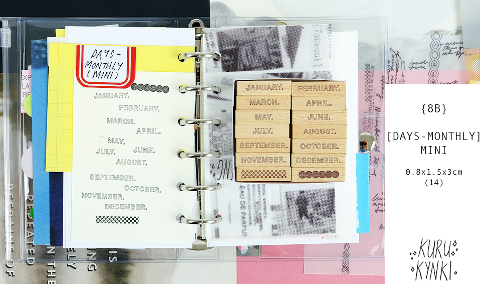 kurukynki mini rubber stamp set - Days - Monthly (mini), 14pcs