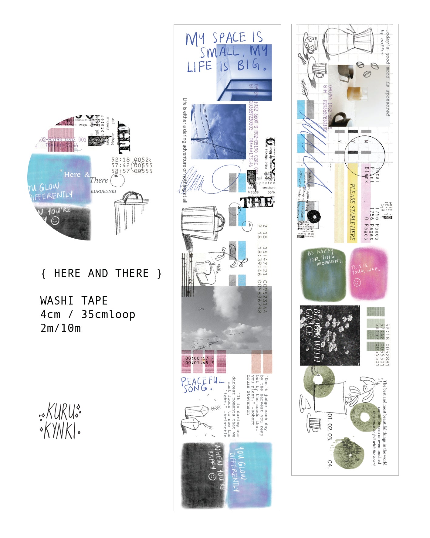kurukynki Washi Tape - Here and There, with releasing paper
