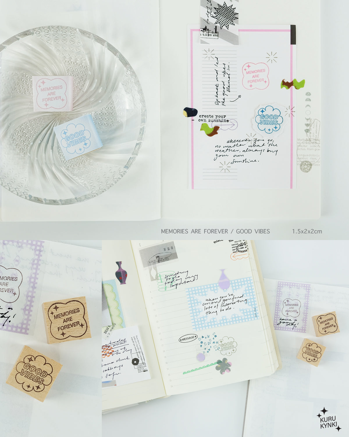 kurukynki Mini Rubber Stamp - Memories & Vibes, 2 designs