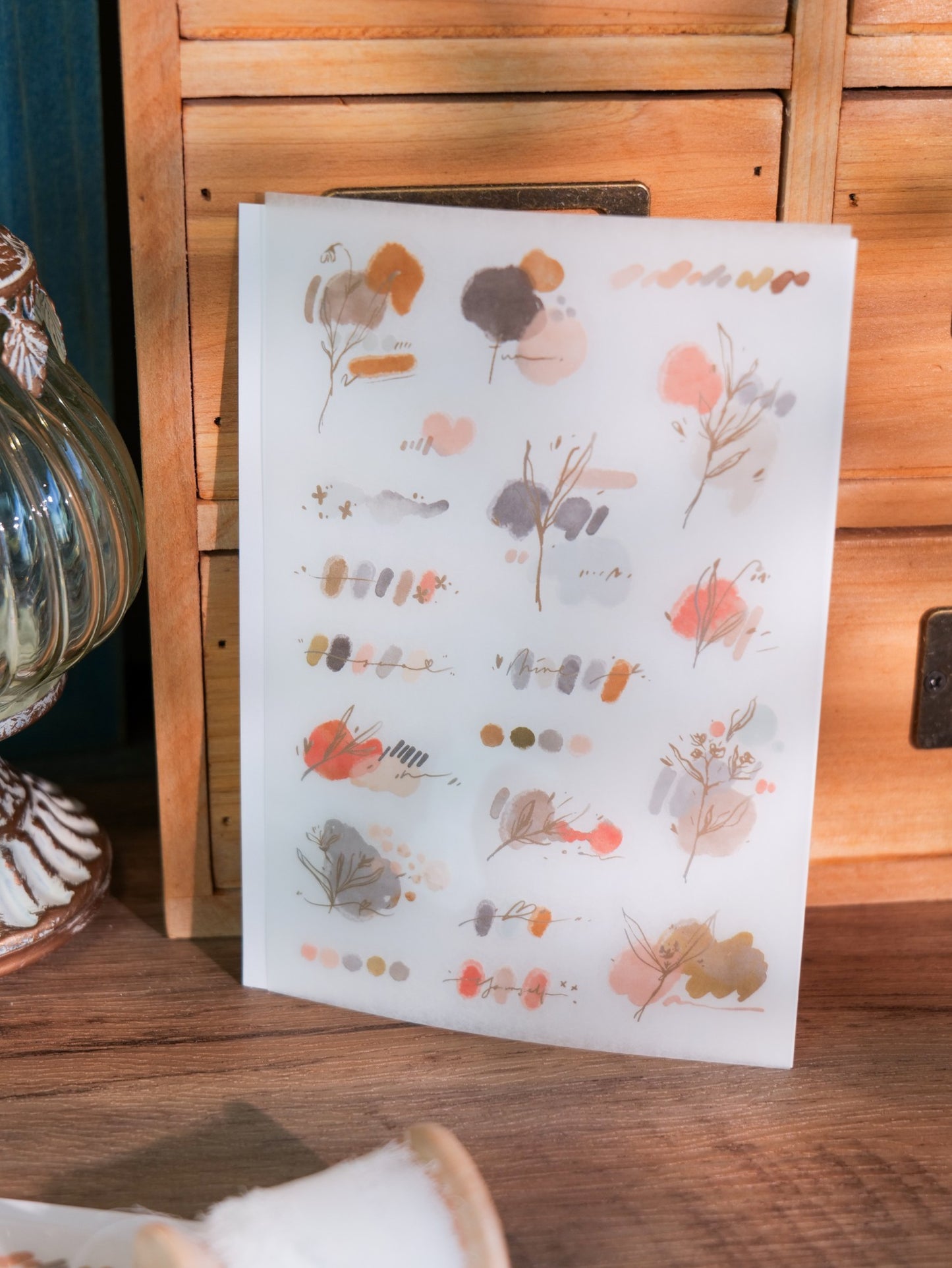 Meow Illustration Print-On Stickers - No.5 Rosewood