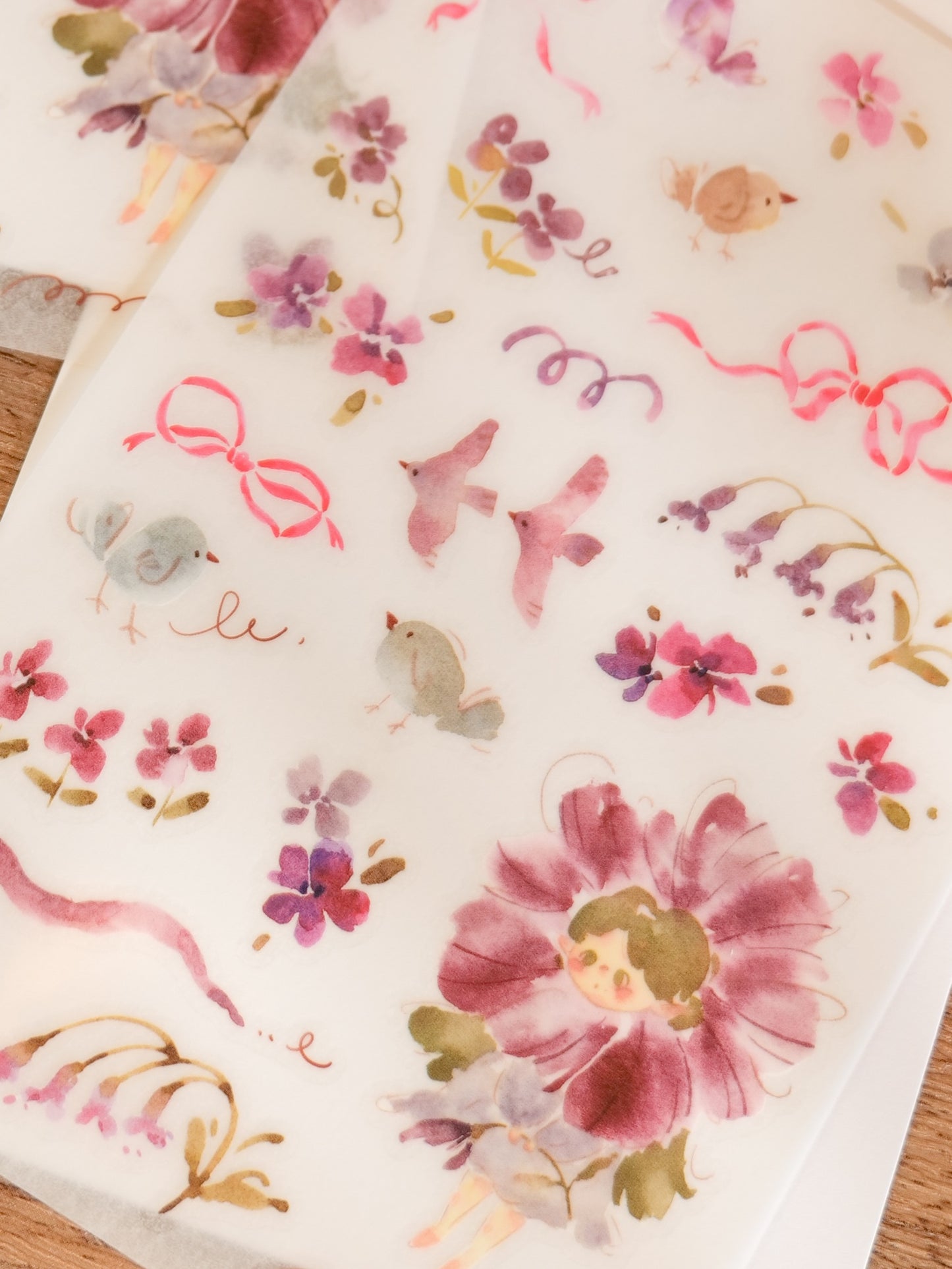 Meow Illustration Print-On Stickers - No.9 Flower Girl, Wisteria