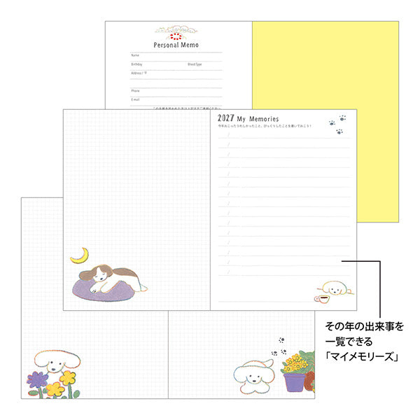 Midori 2027 Pocket Diary A6 Size, Dog
