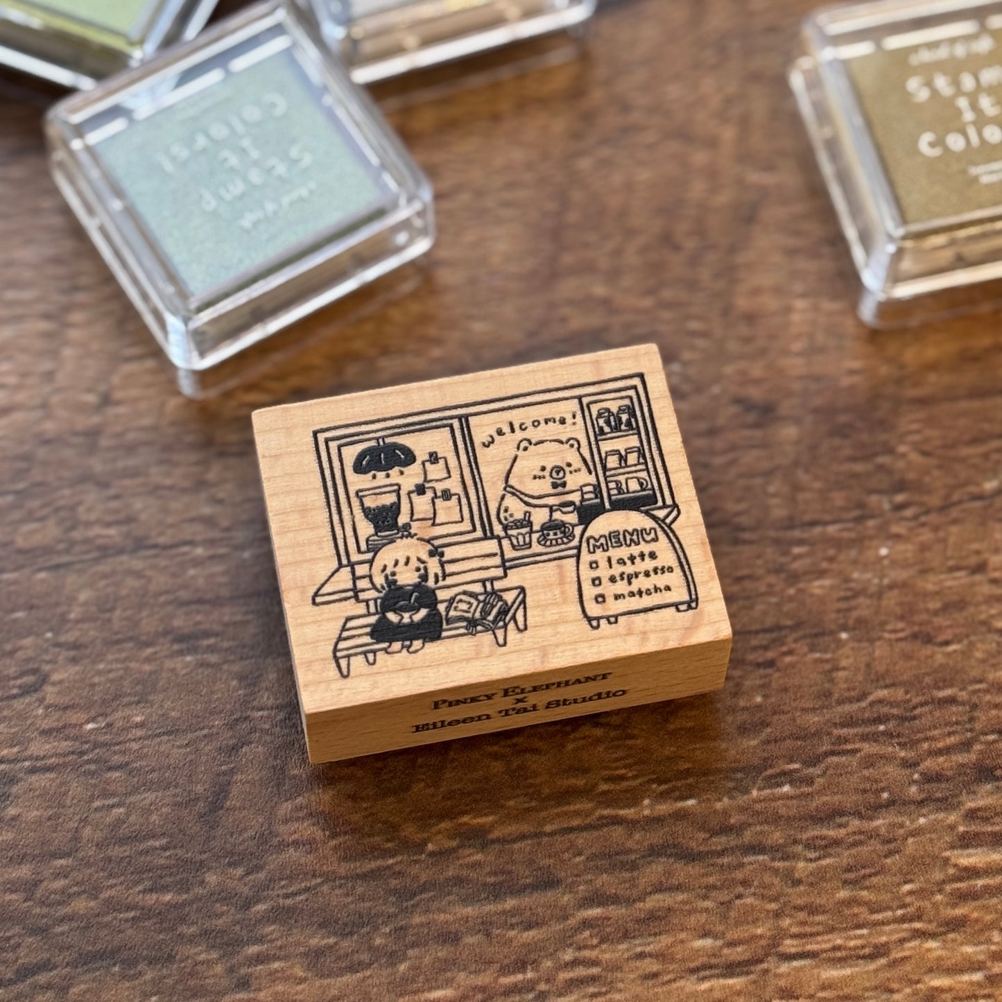 Pinky Elephant x Eileen Tai Rubber Stamp - Bearista Cafe Daydream