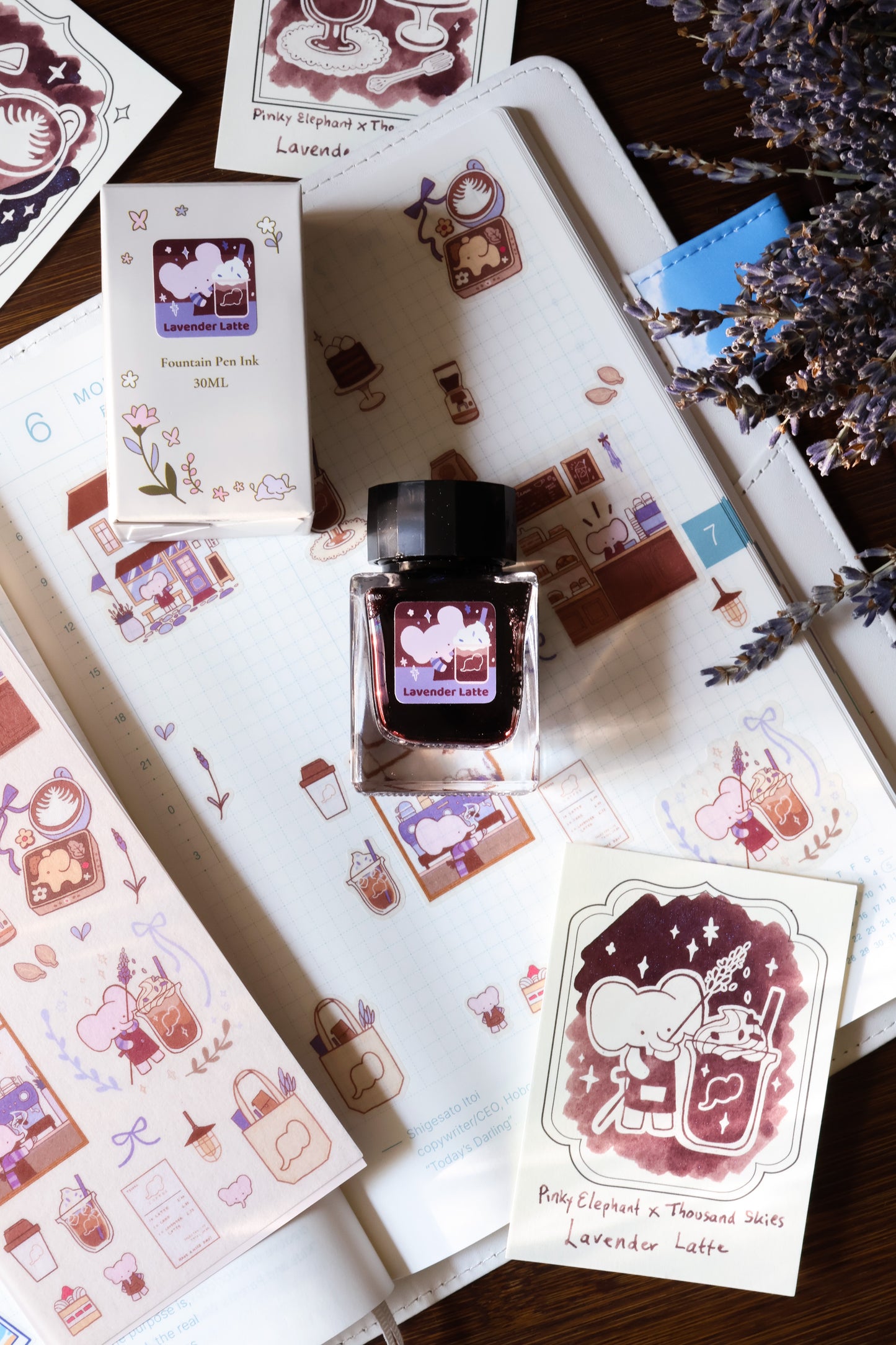 Pinky Elephant x Thousand Skies Washi Sticker Sheet - Lavender Cafe