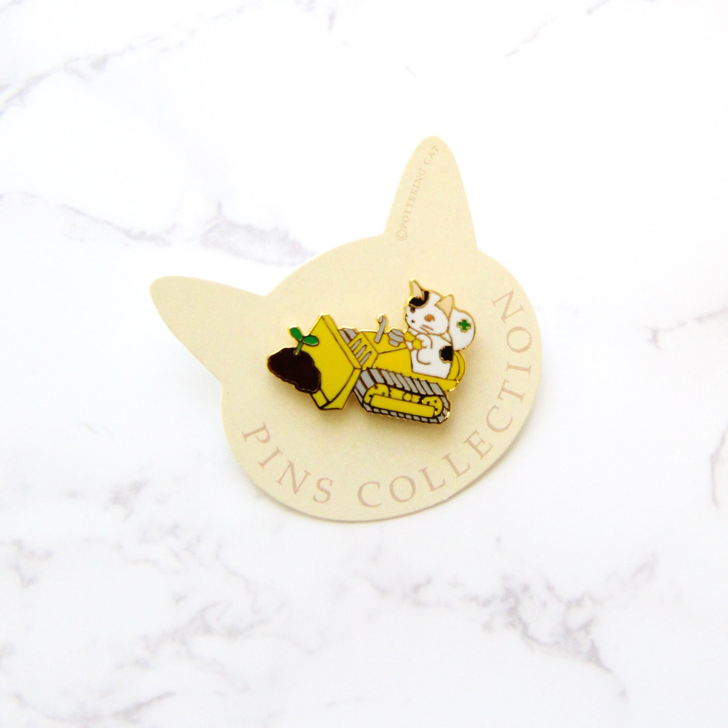Pottering Cat Enamel Pin - Bulldozer