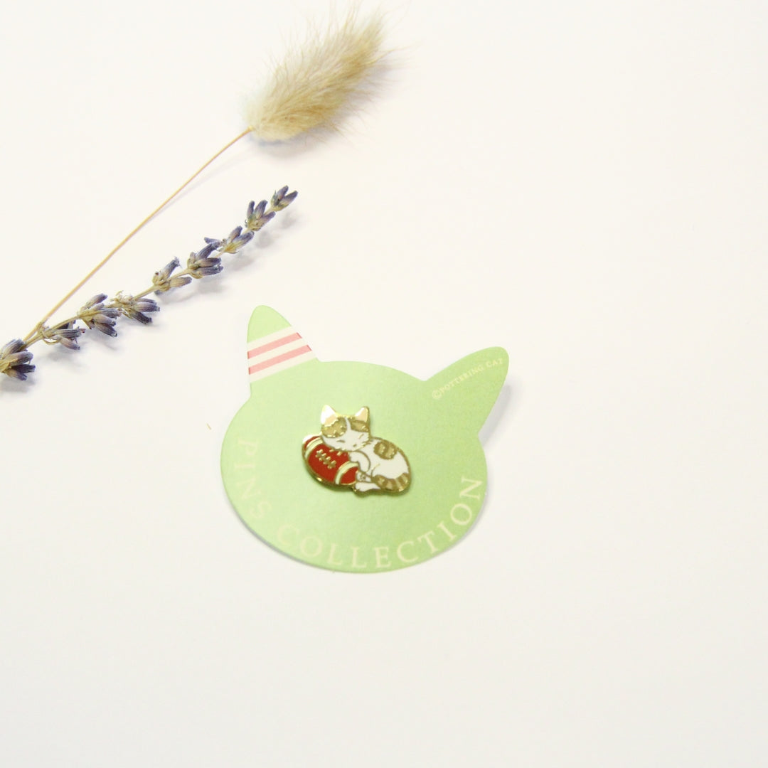 Pottering Cat Enamel Pin - Football Pillow