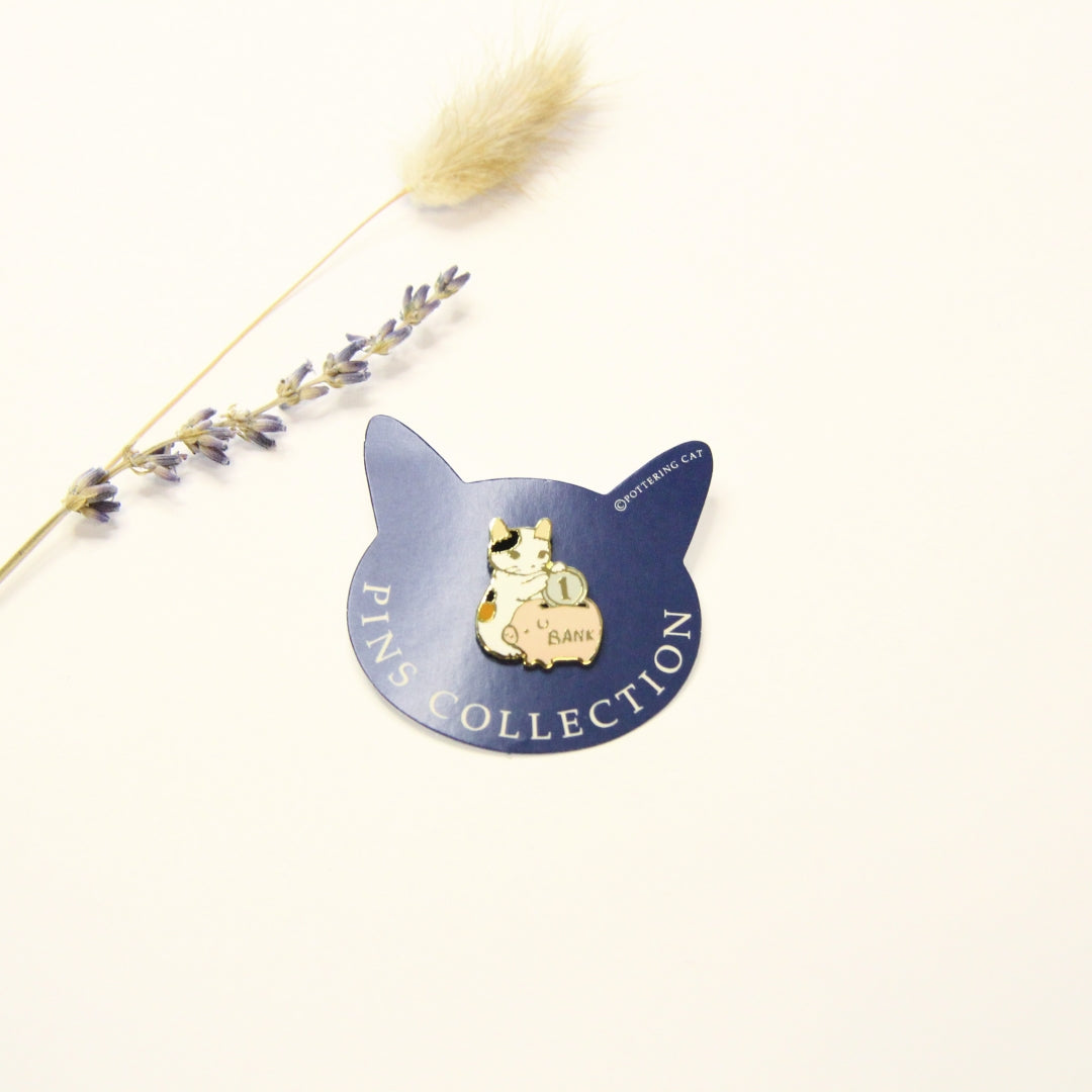 Pottering Cat Enamel Pin - Piggy Bank