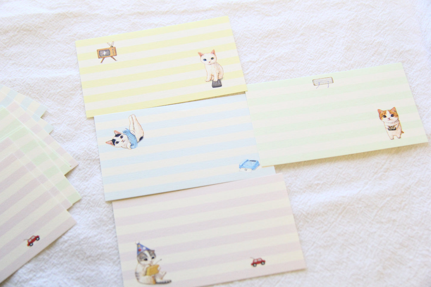 Pottering Cat Message Memo Paper Set - Colorful Stripes