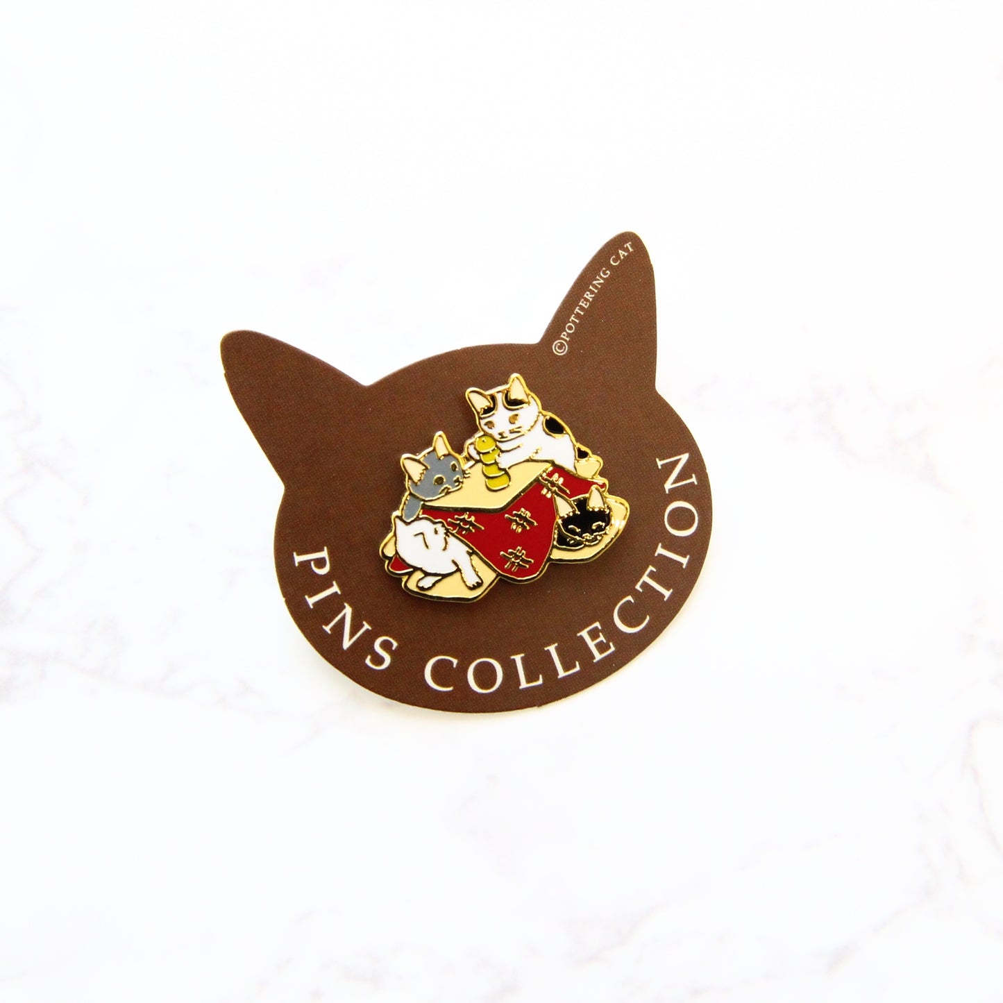 Pottering Cat Enamel Pin - Kotatsu (Japanese Heated Table)