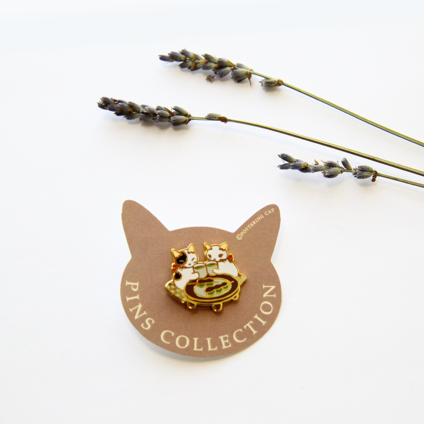 Pottering Cat Enamel Pin - Tea Time