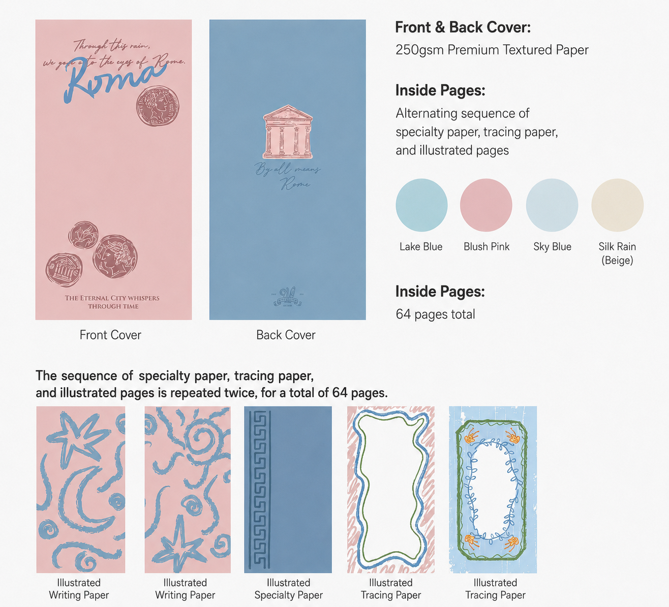 Square Studio Slim Notebook of Mix Paper - Roma Series, 2 Design
