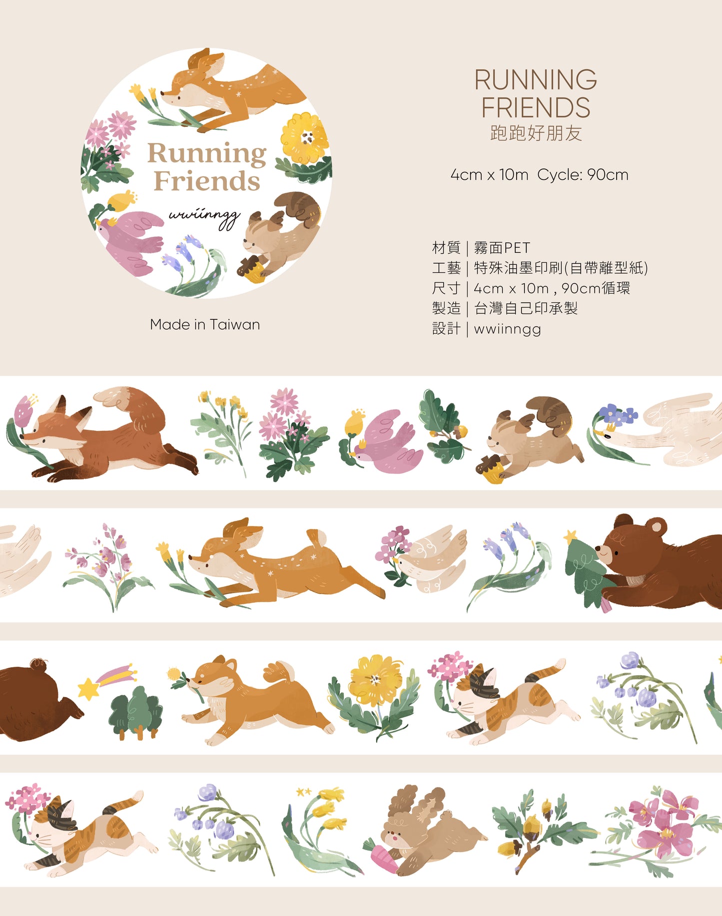 wwiinngg Matte PET Tape - Running Friends