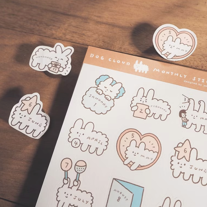 Yohand Studio Monthly Die-cut Sticker Sheet - Dog Dog Cloud is Coming