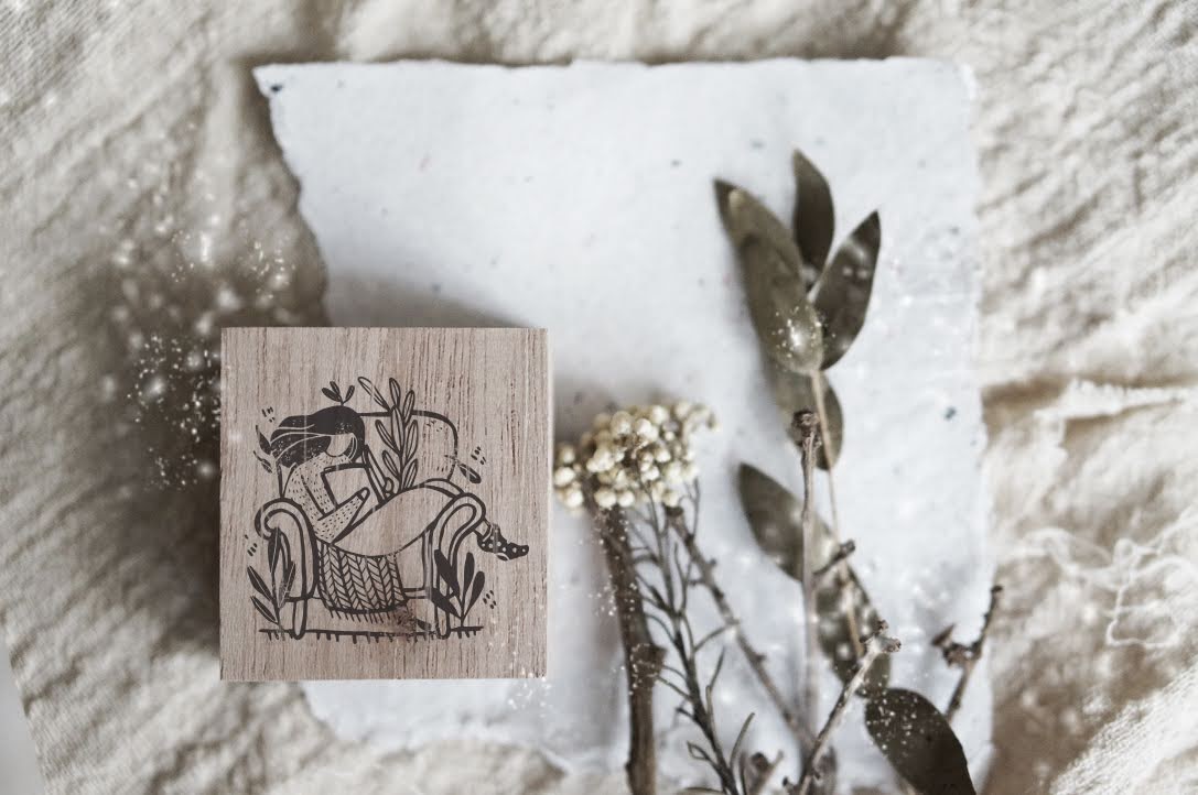 Black Milk Project Monochrome Girls Series Rubber Stamp - Reading on Couch