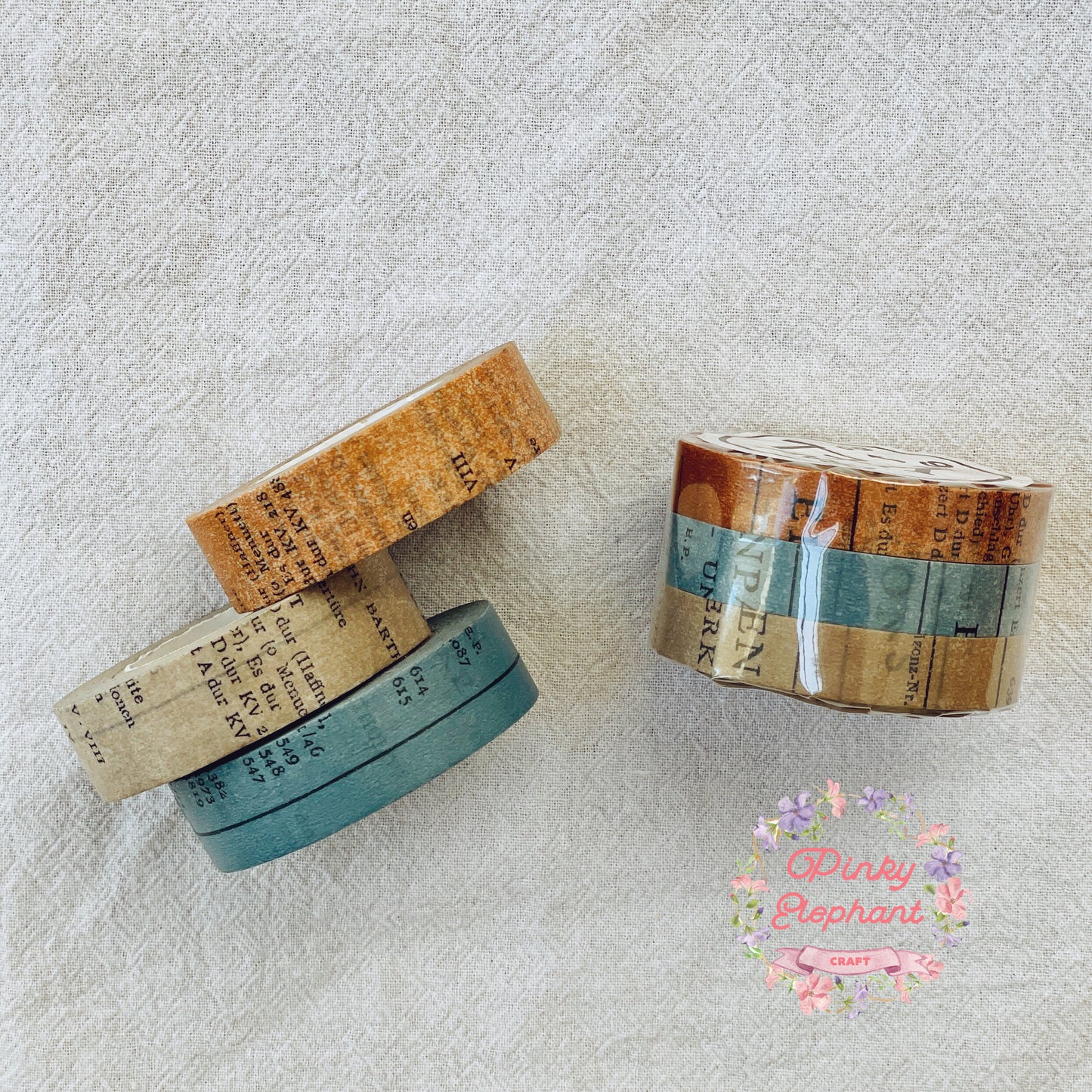 Classiky x Yoko Inoue Vintage-style Old Book Collage Washi Tape Set- 3pc/set, 10mm or 15mm