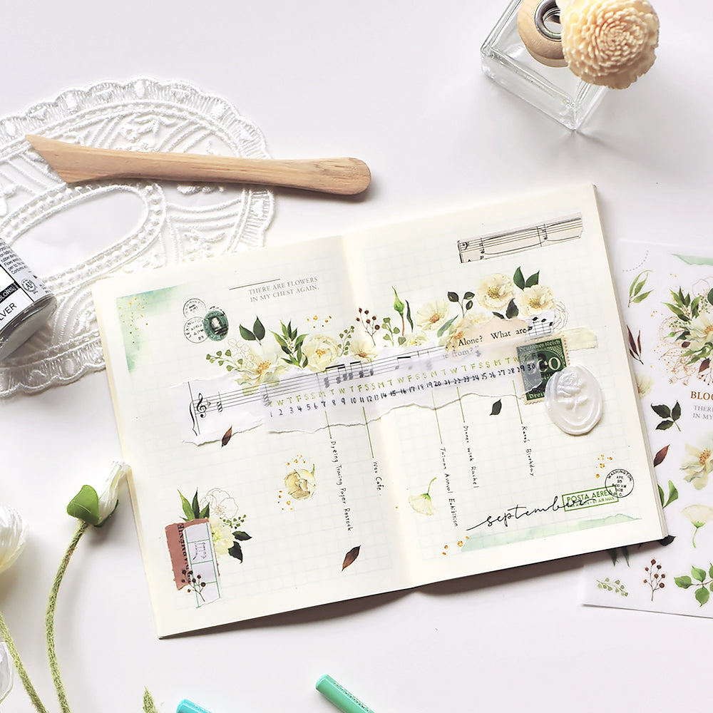 MU Print-On Stickers No.141: White Flower, 2 designs/packet