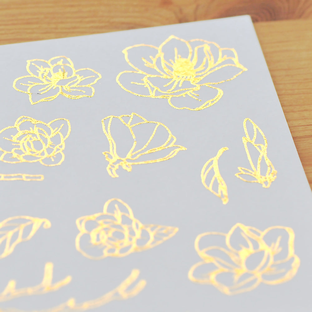 MU Gold Foil Print-On Stickers No.04 Magnolia, 1 sheet/packet