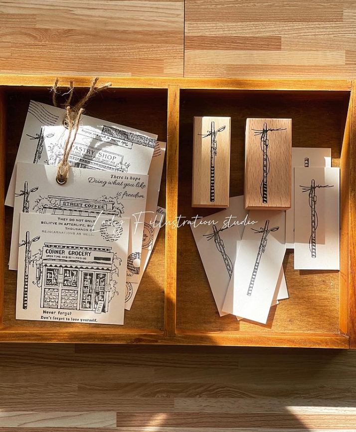 Lady F Retro Shopping Street Rubber Stamp, individual piece