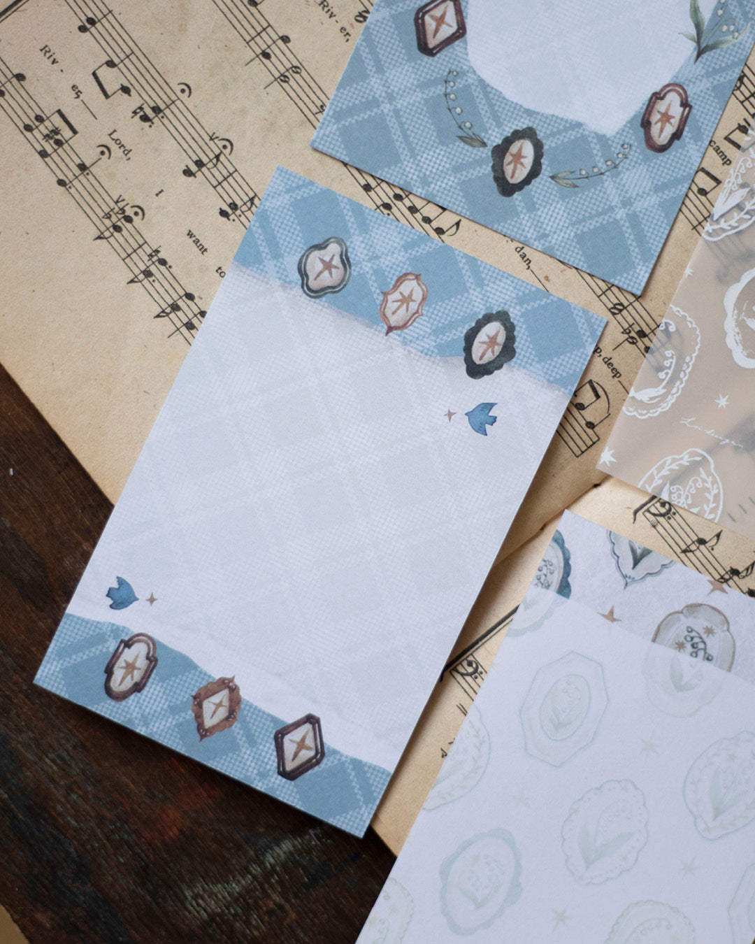 Loidesign Mini 6 Size Floral Tray Memo Paper Set - Lily of the Valley Collection, Tracing Paper + Double-sided Writing Paper