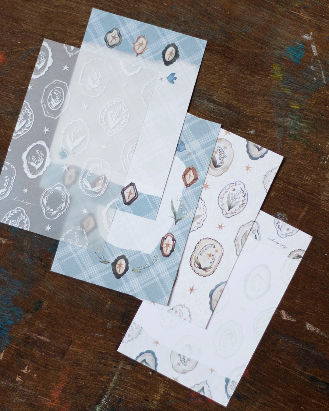 Loidesign Mini 6 Size Floral Tray Memo Paper Set - Lily of the Valley Collection, Tracing Paper + Double-sided Writing Paper