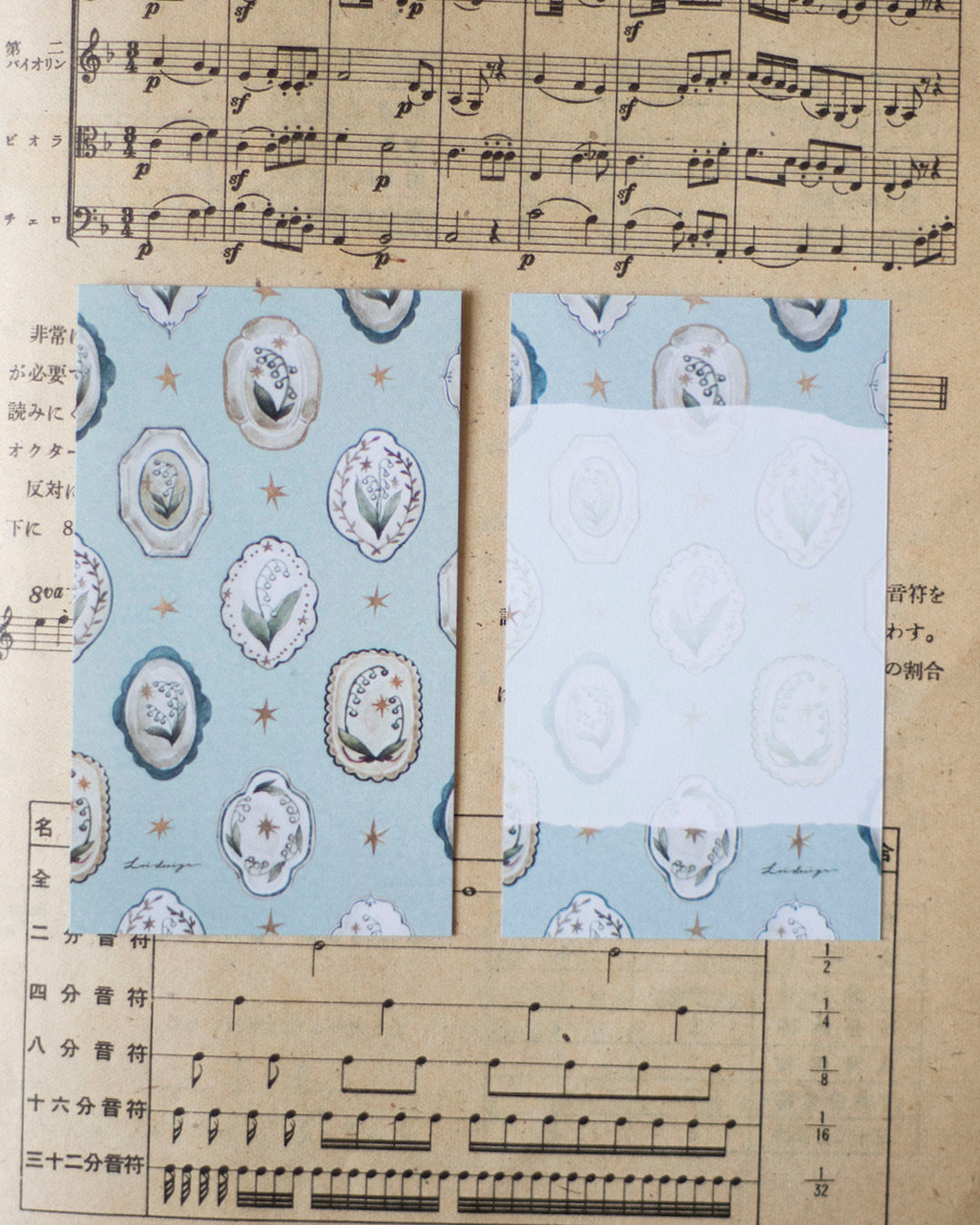 Loidesign Mini 5 Size Floral Tray Memo Paper Set - Lily of the Valley Collection, Tracing Paper + Double-sided Writing Paper