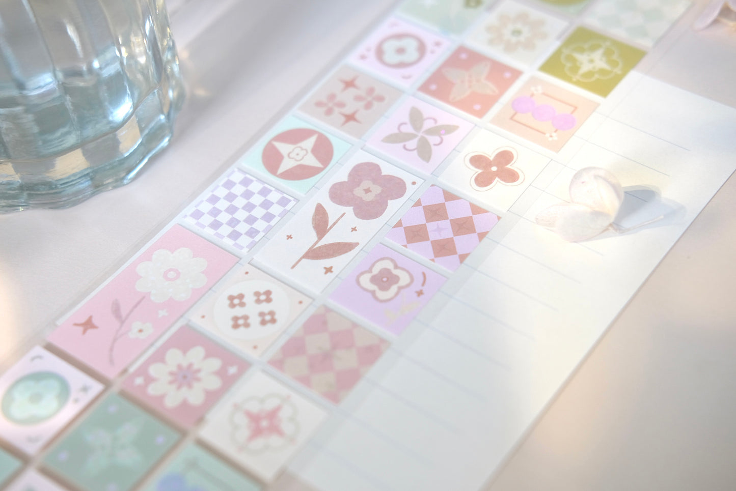 Freckles Tea Vol.4 Floral Tile Kiss-cut Paper/PET Tape, with Galaxy Sparkle Effect