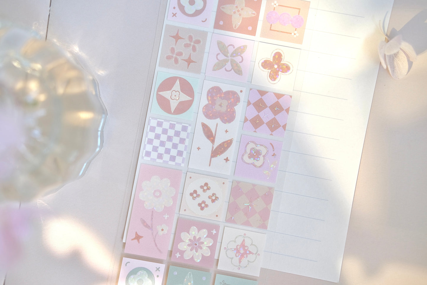 Freckles Tea Vol.4 Floral Tile Kiss-cut Paper/PET Tape, with Galaxy Sparkle Effect