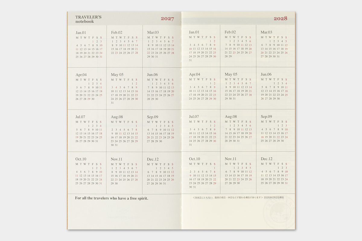 TRAVELER'S Notebook 2027 - Regular Size, Monthly (Pre-order Now, Shipping Starts After 10/19)