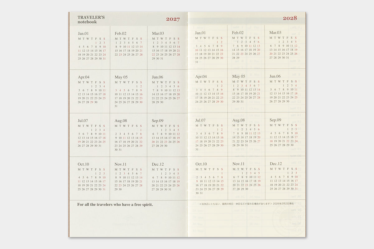 TRAVELER'S Notebook 2027 - Regular Size, Weekly + Memo (Pre-order Now, Shipping Starts After 10/19)