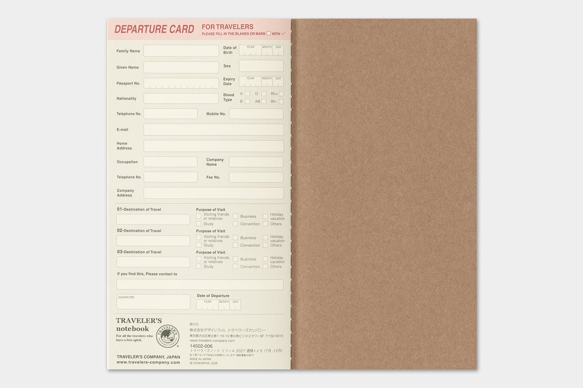 TRAVELER'S Notebook 2027 - Regular Size, Weekly + Memo (Pre-order Now, Shipping Starts After 10/19)