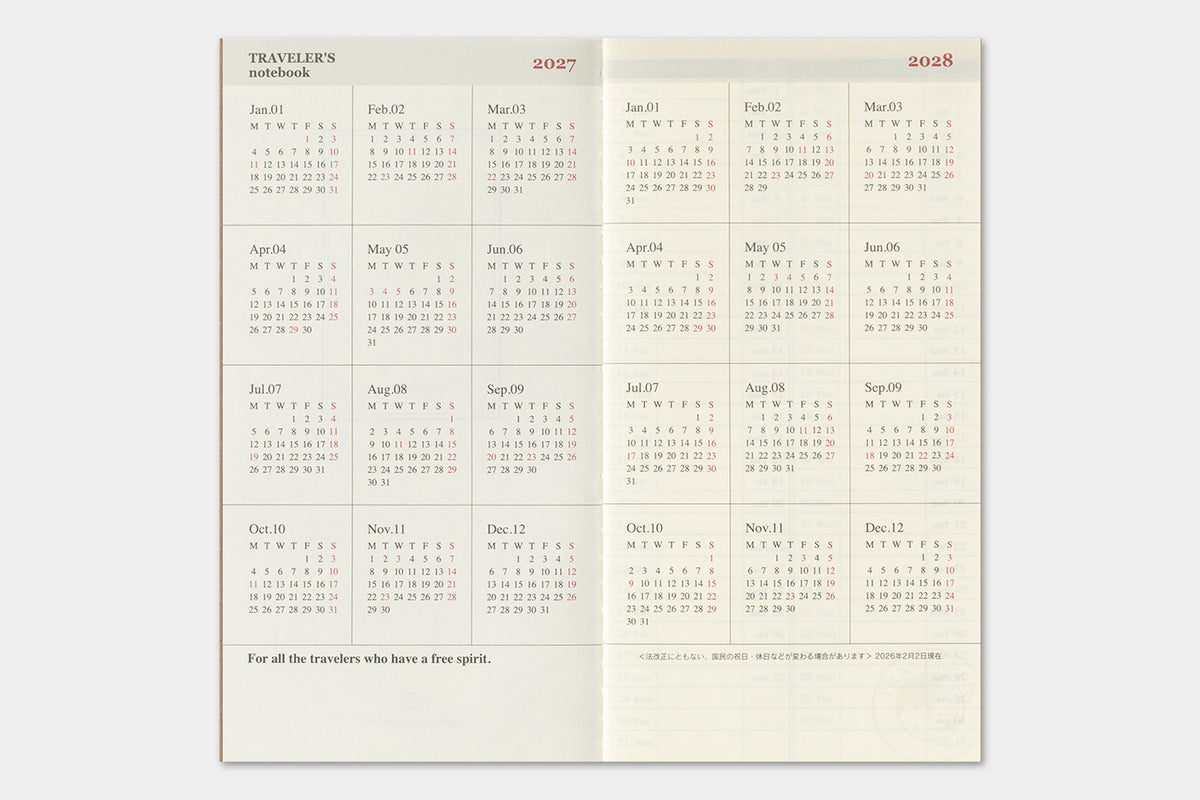 TRAVELER'S Notebook 2027 - Regular Size, Weekly Vertical (Pre-order Now, Shipping Starts After 10/19)