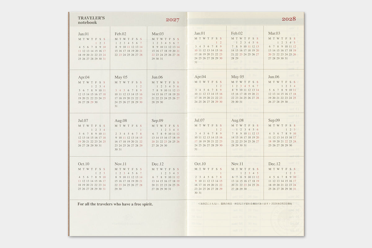 TRAVELER'S Notebook 2027 - Regular Size, Weekly Vertical (Pre-order Now, Shipping Starts After 10/19)