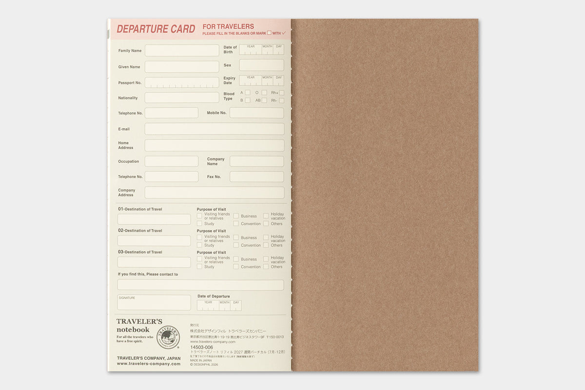 TRAVELER'S Notebook 2027 - Regular Size, Weekly Vertical (Pre-order Now, Shipping Starts After 10/19)