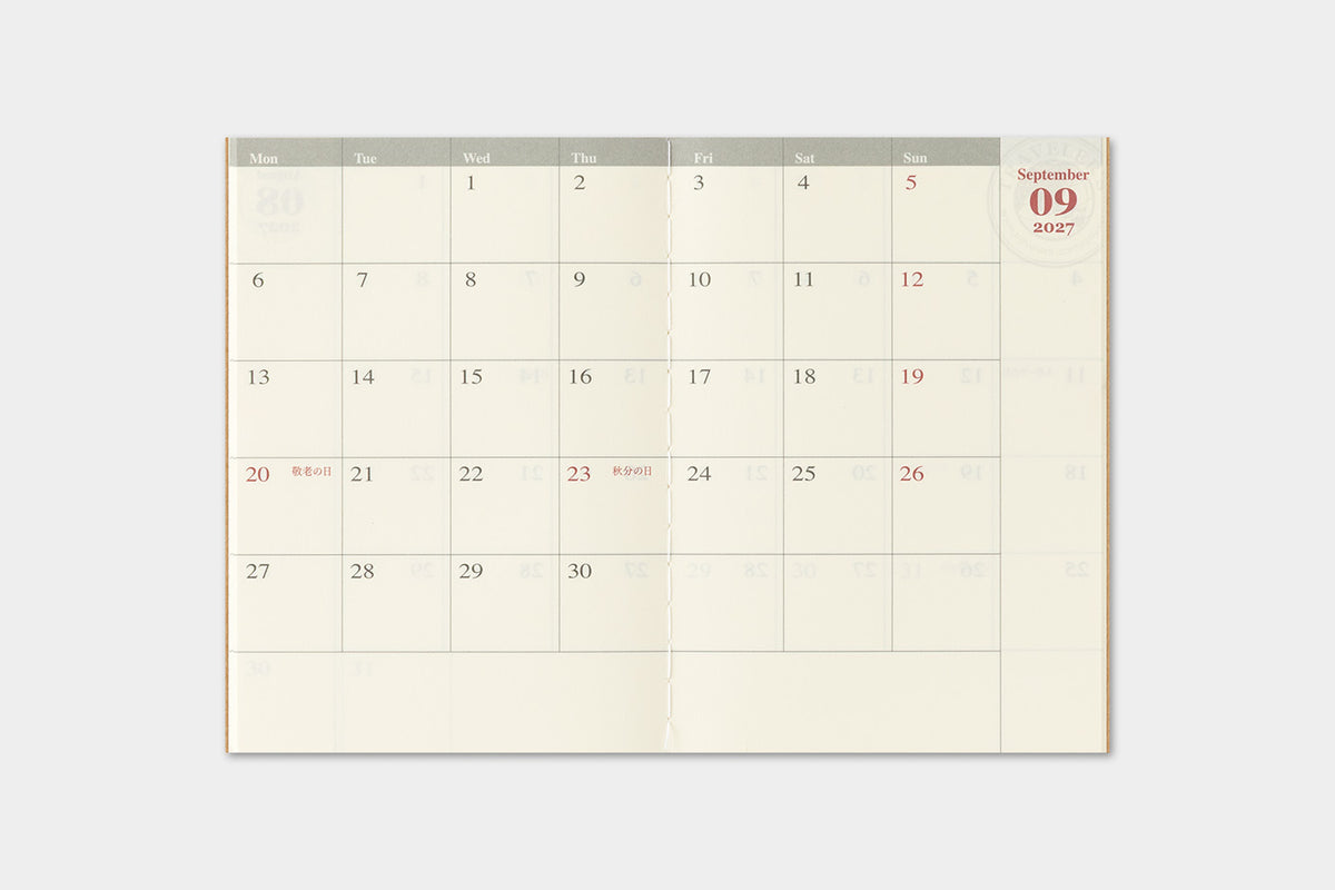 TRAVELER'S Notebook 2027 - Passport Size, Monthly (Pre-order Now, Shipping Starts After 10/19)