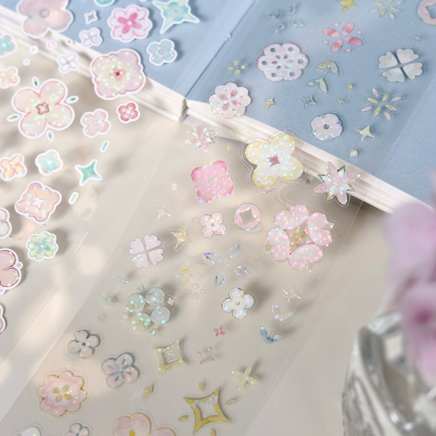 Freckles Tea Vol.4 Floral Curtain Kiss-cut Paper/PET Tape, with Galaxy Sparkle Effect