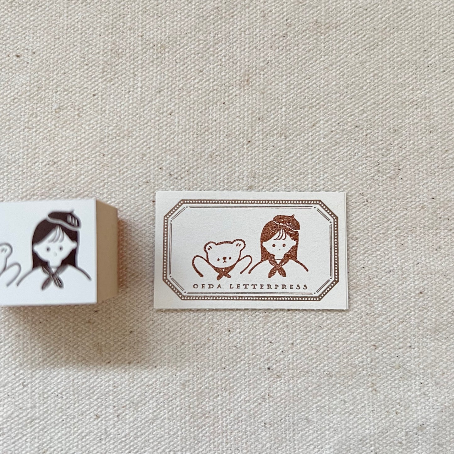 ranmyu Rubber Stamp - Kuma and Girl with Hat