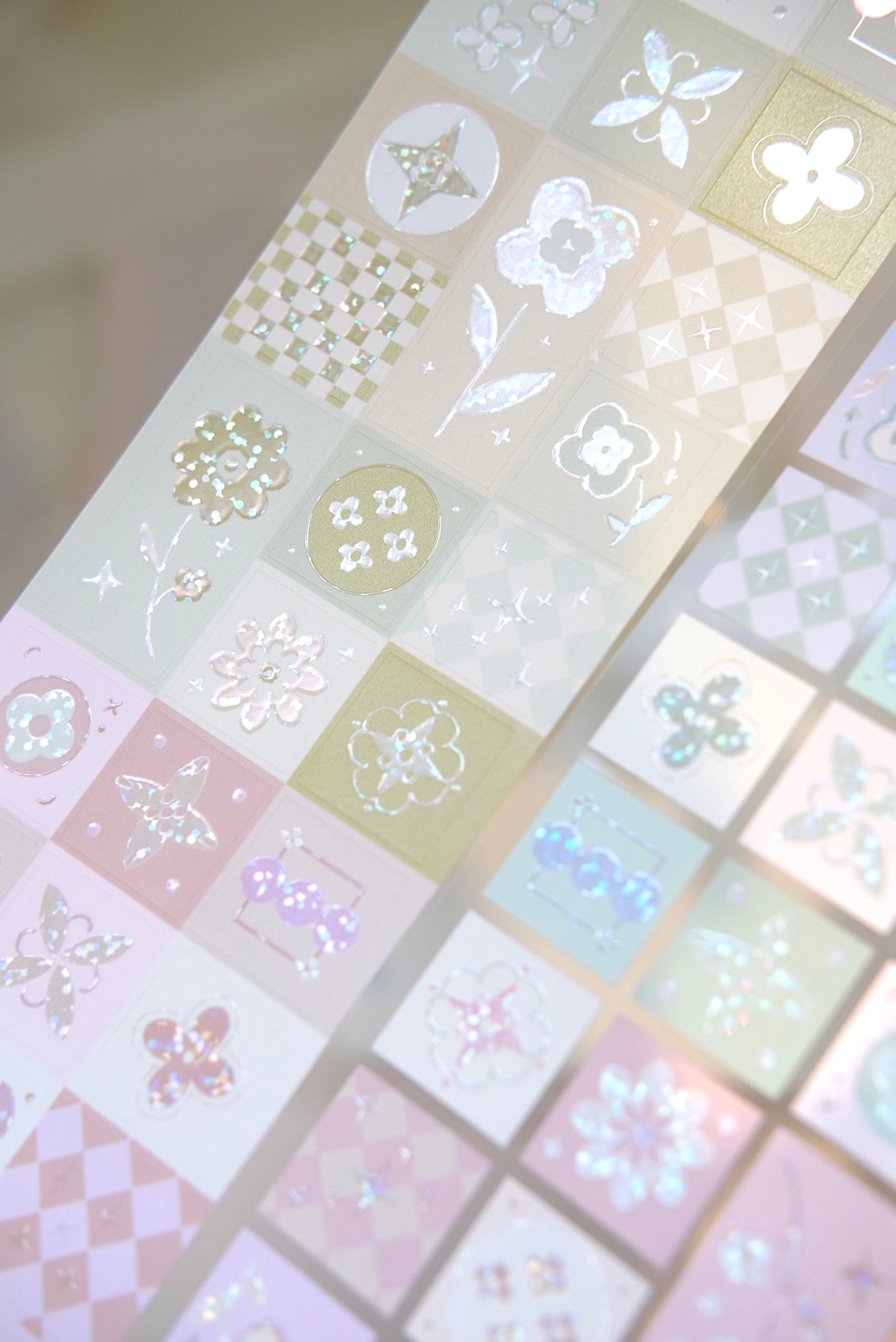 Freckles Tea Vol.4 Floral Tile Kiss-cut Paper/PET Tape, with Galaxy Sparkle Effect