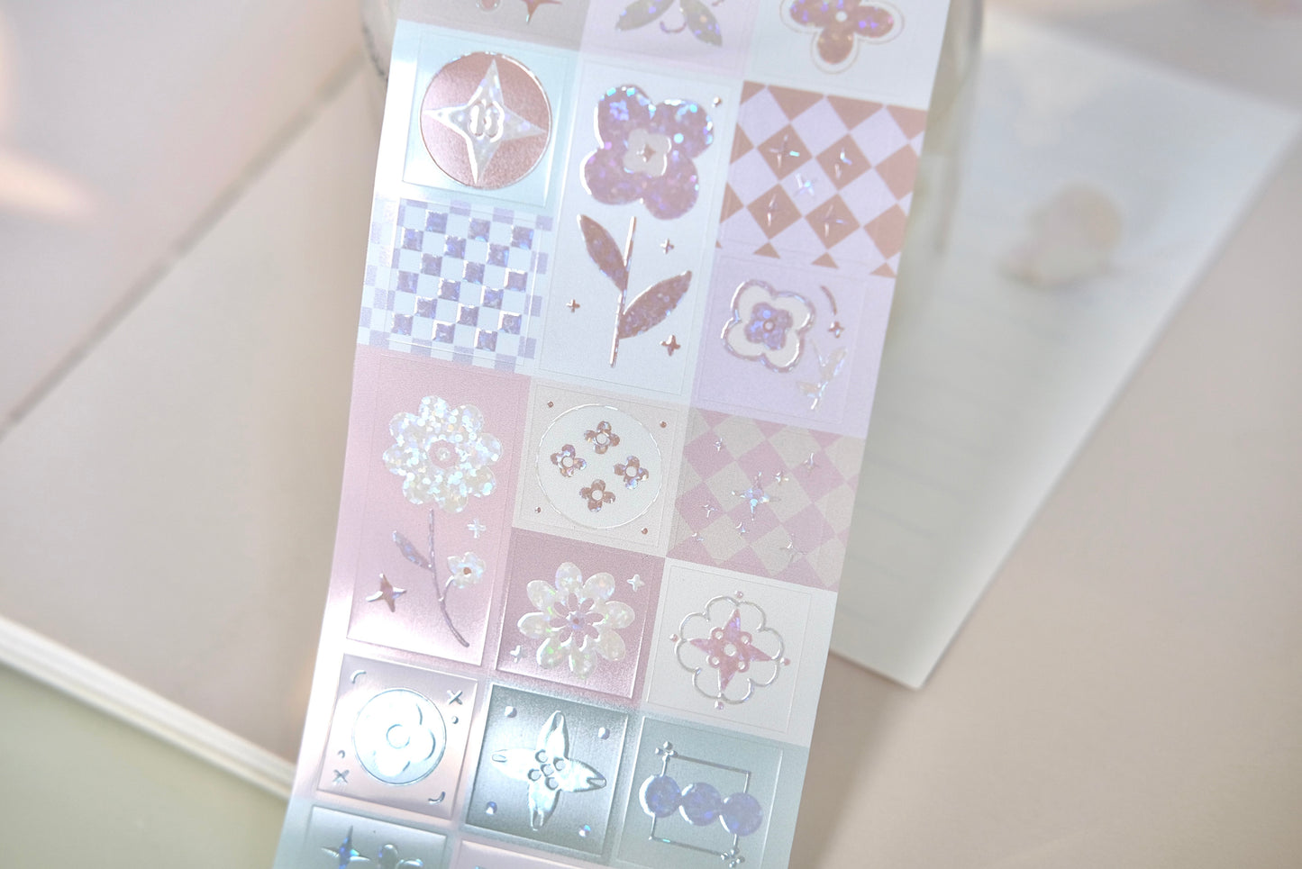 Freckles Tea Vol.4 Floral Tile Kiss-cut Paper/PET Tape, with Galaxy Sparkle Effect