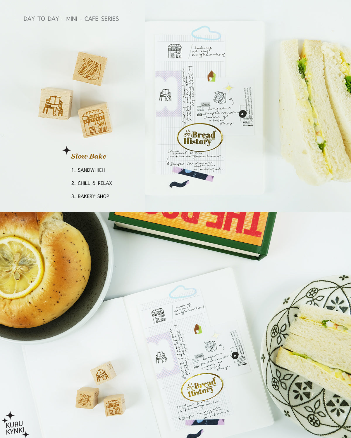 kurukynki Day To Day Cafe Series mini rubber stamps - 12 designs