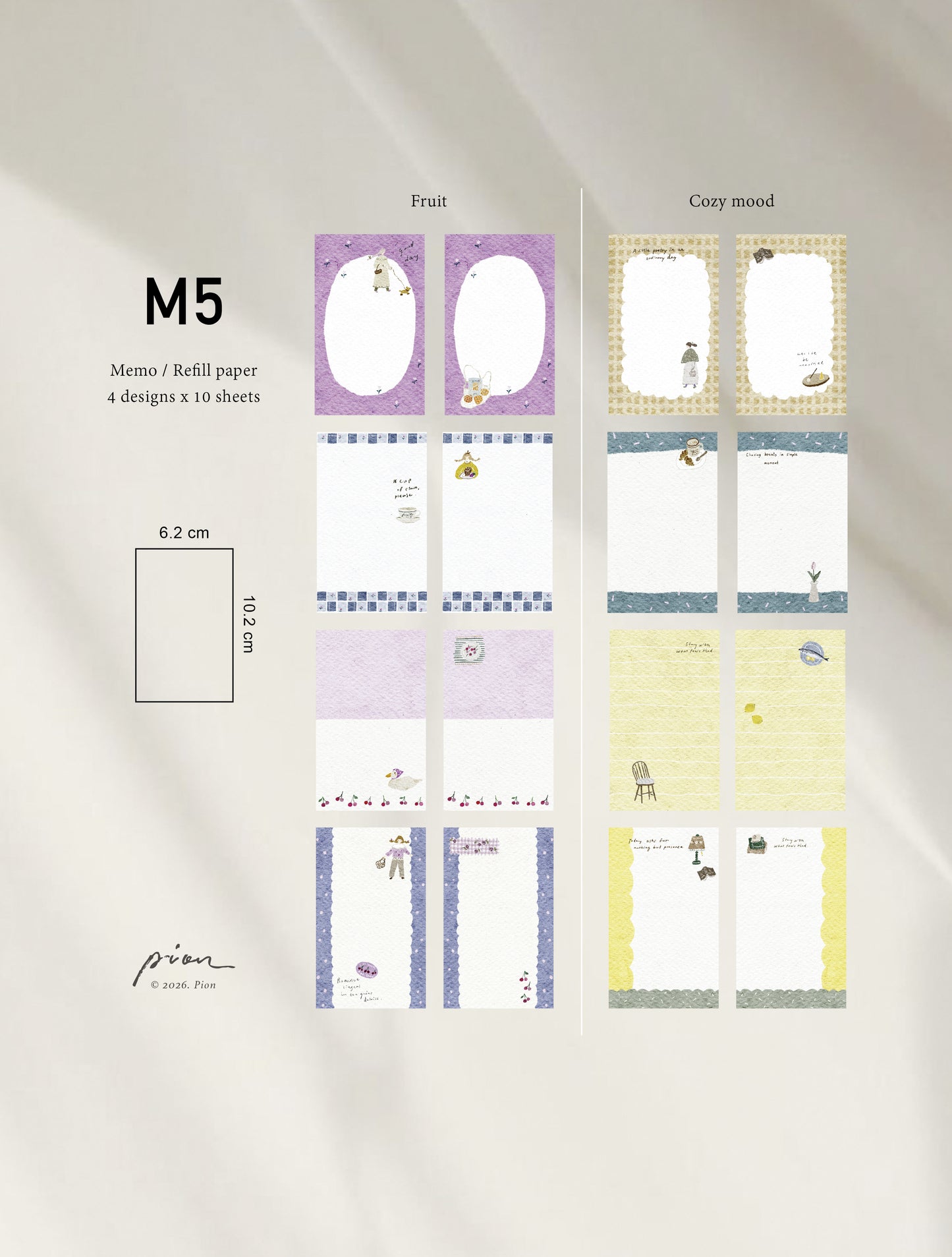 Pion Mini 5 Size Memo Paper, 2 designs