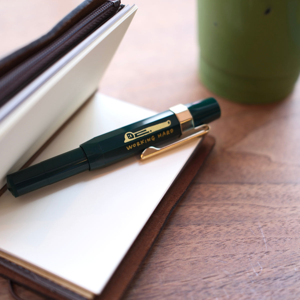 Littlelu x Kaweco Working Hard Fountain Pen - Green, with Gold Clip