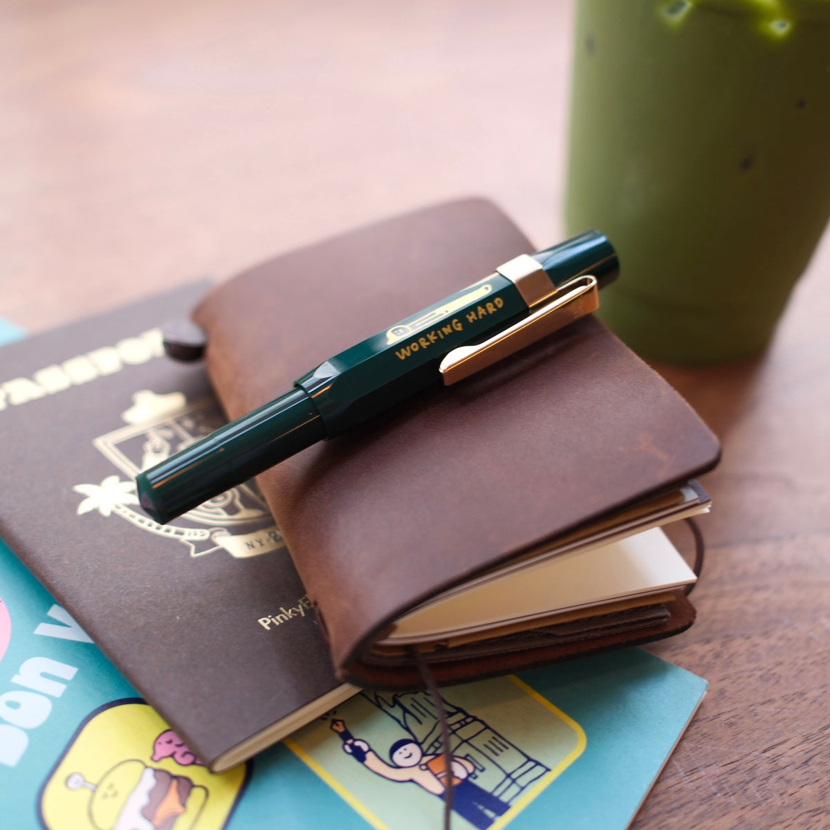 Littlelu x Kaweco Working Hard Fountain Pen - Green, with Gold Clip