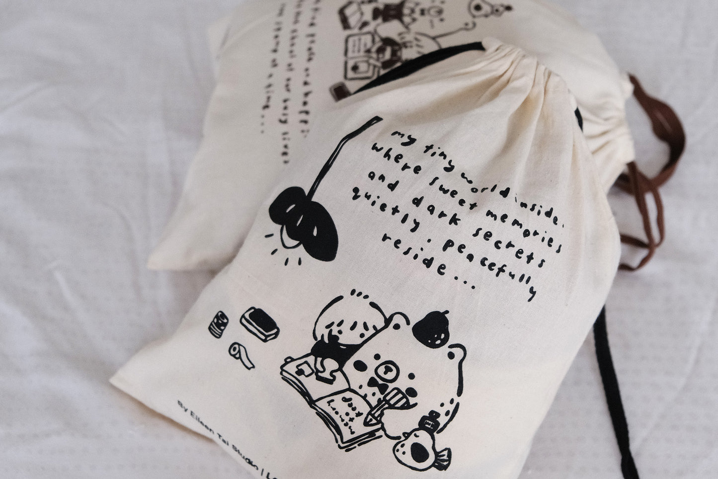 Eileen Tai Drawstring Pouch - My Tiny World Inside (Black)