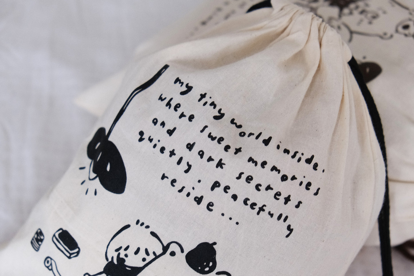 Eileen Tai Drawstring Pouch - My Tiny World Inside (Black)