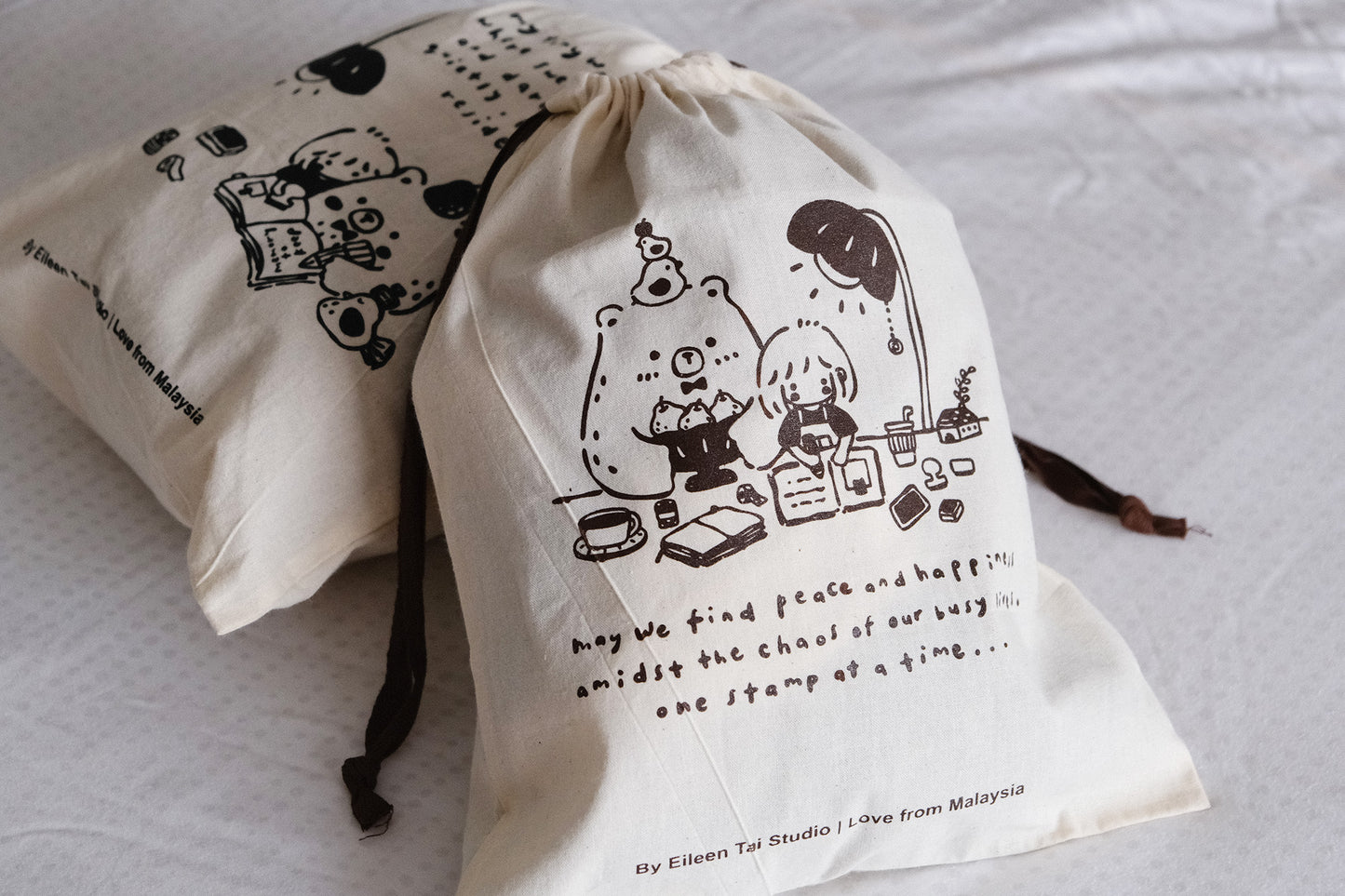 Eileen Tai Drawstring Pouch - One Stamp at a Time (Brown)