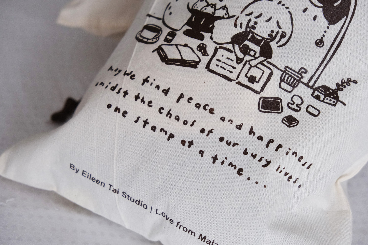 Eileen Tai Drawstring Pouch - One Stamp at a Time (Brown)