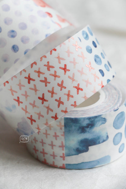 LCN Design Studio Watercolor Pattern Washi Tape, 4 Designs
